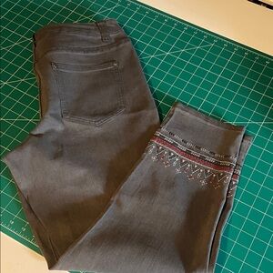 Christopher & Banks Gray Jeggings with Embroidered Ankles
